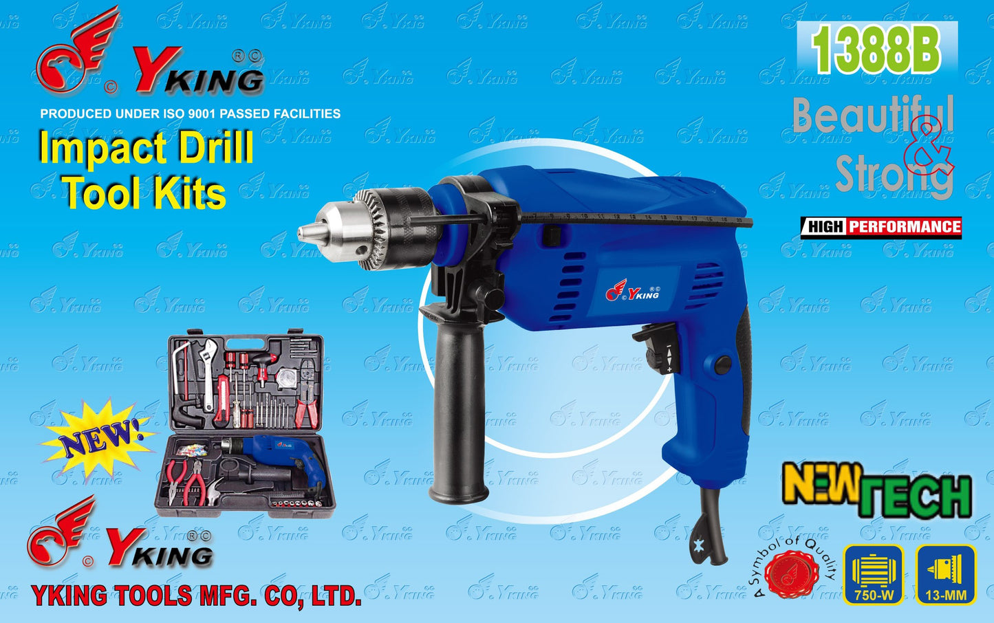 Yking Tool Kit With Impact Drill Machine - Model 1388-B